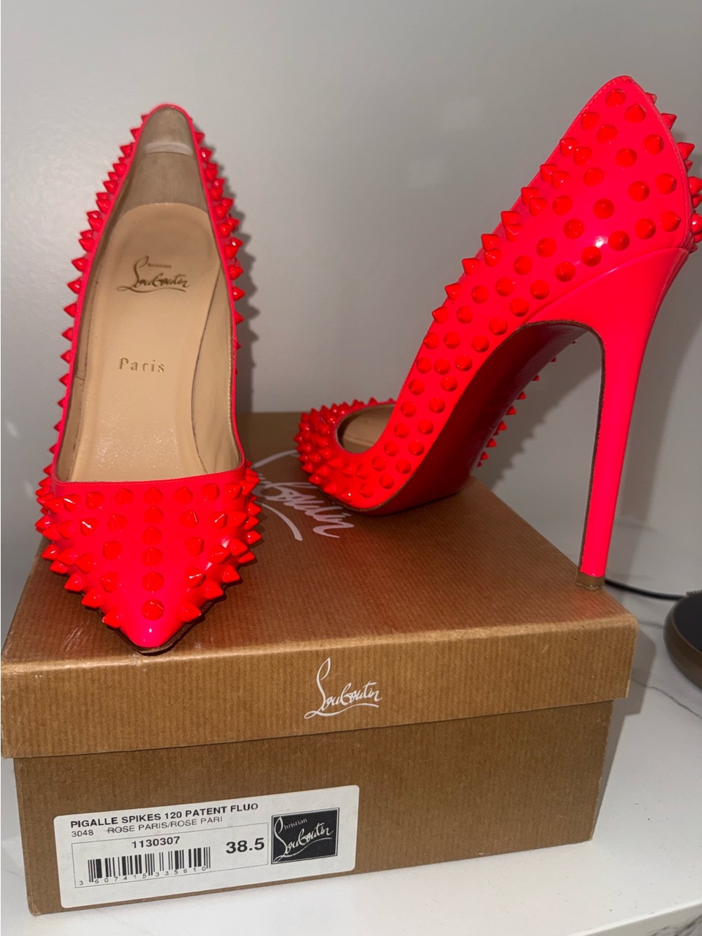 Christian Louboutin Pigalle Spikes 120 Patent Fluo 38.5